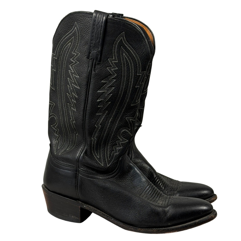 Lucchese 1883 Mens 10.5 D Black Pebbled Leather Western Cowboy Boots N1515R4